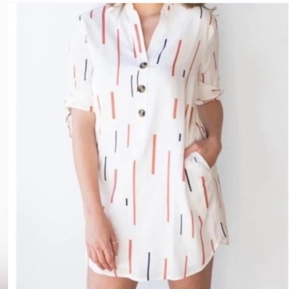 LUSH White Multi-Color Striped Button-Front Mini Dress - Size Small